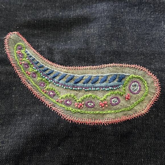 Vintage 70s Denim Paisley Hand Stitched Tunic M/L - Picture 9 of 12